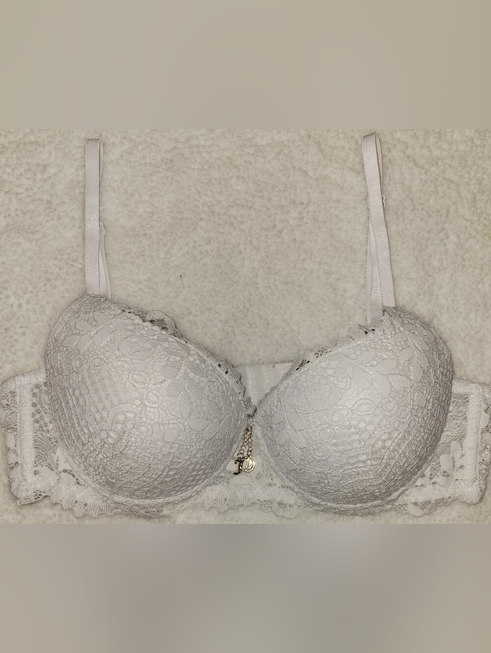 Juicy Couture White Lace Push Up Bra Women’s 36B Padded Underwire Y2K
